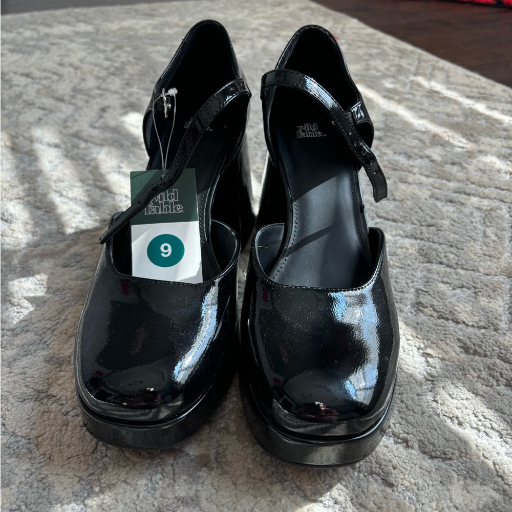 Wild Fable Black Heels with Glossy Finish